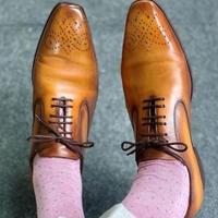 Natural rust Brogue toe dress shoes handmade for men - Thumbnail 1
