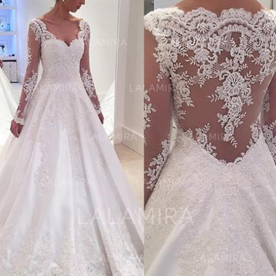 Ball-gown v-neck court train satin lace wedding dresses,floor length bridal gowns,lace appliques wedding dresses,337 - Thumbnail 5