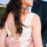 A-Line/Princess V-neck Sweep Train Tulle Wedding Dresses,338 - Thumbnail 2