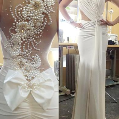 Magnificent sweep train ruffle beading bow(s) with jersey wedding dresses,339 - Thumbnail 3