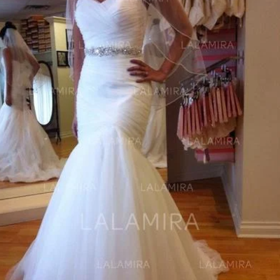 Trumpet/mermaid sweetheart chapel train tulle wedding dresses,340 - Thumbnail 4