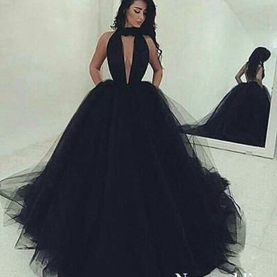 Deep v neck backless prom dresses princess ball gown party gowns sexy high neck long evening dress,344 - Thumbnail 3