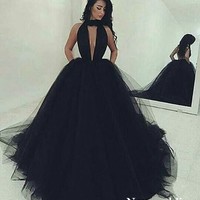 Deep V Neck Backless Prom Dresses Princess Ball Gown Party Gowns Sexy High Neck Long Evening Dress,344 - Thumbnail 2