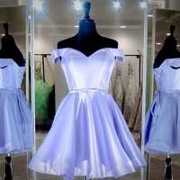Off The Shoulder Satin Homecoming Dress A Line Cheap Short Prom Drsess - Thumbnail 1