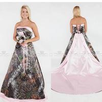 Glamorous 2021 Camo A line Wedding dresses plus size formal pink satin court train bridal gowns strapless sexy lace-up back wedding gowns,350 - Thumbnail 2