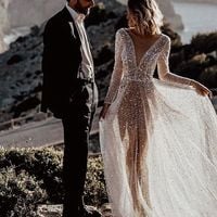 Sparking white See-Through Bing Bling Bridal Dress Long Sleeves Wedding Dresses,356 - Thumbnail 1