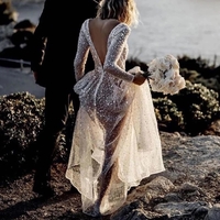 Sparking white See-Through Bing Bling Bridal Dress Long Sleeves Wedding Dresses,356 - Thumbnail 2