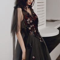 Black lace long prom dress black evening dress - Thumbnail 3