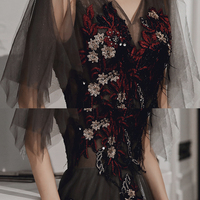 Black lace long prom dress black evening dress - Thumbnail 5