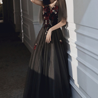 Black lace long prom dress black evening dress - Thumbnail 6
