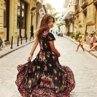 V-Neck Sexy Sleeveless Print Dress - Thumbnail 1