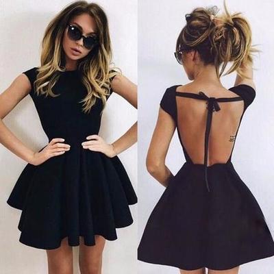 Short Sleeve Fashion Sexy Backless Dress
