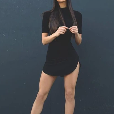 Women round neck short-sleeved mini dress