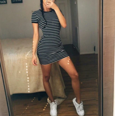 Striped Round Neck Short-Sleeved Dress