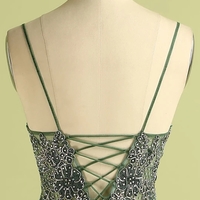 Sequins A Line Prom Dress Custom Spaghetti Straps Evening - Thumbnail 2