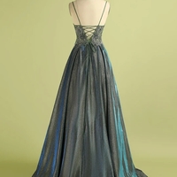 Sequins A Line Prom Dress Custom Spaghetti Straps Evening - Thumbnail 1