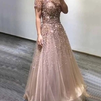 Beading Tulle A Line Prom Dress Custom Evening Dress With Sleeve - Thumbnail 2