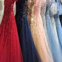 Beading Tulle A Line Prom Dress Custom Evening Dress With Sleeve - Thumbnail 3
