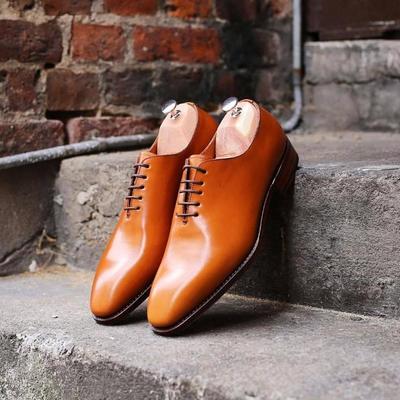 Handmade light brown whole cut lace up shoes for men