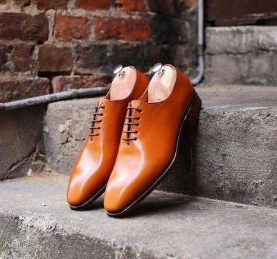 Handmade Light Brown Whole Cut Lace Up Shoes For Men