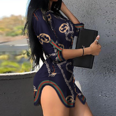 Chain fashion long sleeve printed dress