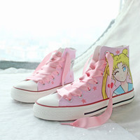 New Sailor Moon hand-painted high-top sneakers - Thumbnail 4