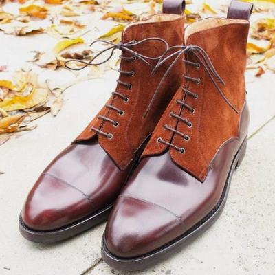 Men brown captoe ankle high lace up dress boot - Thumbnail 2