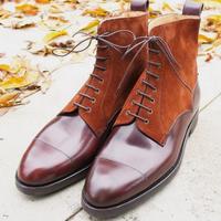 Men Brown Captoe Ankle High Lace Up Dress Boot - Thumbnail 1