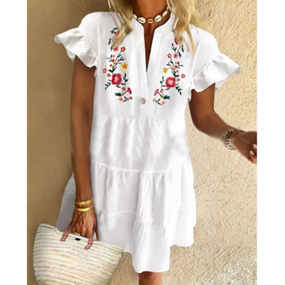 Sweet v-neck short sleeve print dress