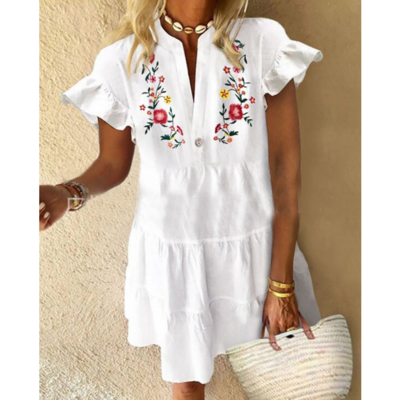 Sweet v-neck short sleeve print dress
