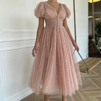 Custom Made Blush Pink Tulle Ankle Length Prom Evening Dresses,Starry Night Gown,917 - Thumbnail 1