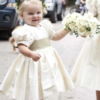 Vintage Juliet Sleeves Tea Length Round Neck Satin Flower Girl Dresses, Little Dresses,926 - Thumbnail 2