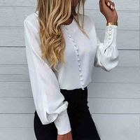 Casual Long Sleeve Solid Color White Shirt - Thumbnail 1