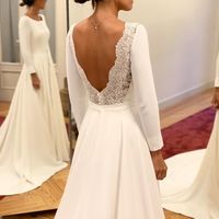 White Long Sleeves V back Wedding Dress, Lace Boho Beach Wedding Dresses,930 - Thumbnail 2
