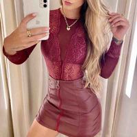 Lace Long Sleeve Sexy Two-Piece Dress - Thumbnail 1