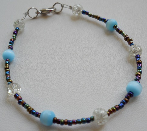Sky Blue and Crackle Glass Bead Bracelet