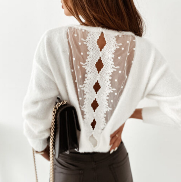 Lace Spliting Open Back Long Sleeve Sweater