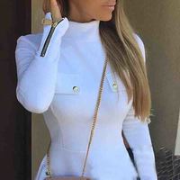 High-Neck Solid Color Long-Sleeved Dress - Thumbnail 2