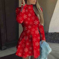 High-Neck Solid Color Long-Sleeved Dress - Thumbnail 1