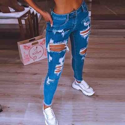 Solid Color Blue Skinny Jeans