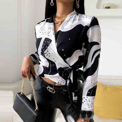 Print v-neck long-sleeved shirt top