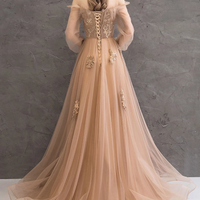 Beautiful A Line Off Shoulder Light Champagne Prom/Evening Dress Appliques,360 - Thumbnail 2