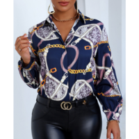 Buttoned Long Sleeve Printed V-Neck Shirt - Thumbnail 2