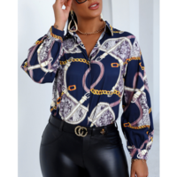 Buttoned Long Sleeve Printed V-Neck Shirt - Thumbnail 3