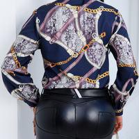 Buttoned Long Sleeve Printed V-Neck Shirt - Thumbnail 4