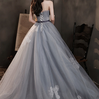 Gray tulle lace long ball gown dress evening dress - Thumbnail 3