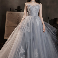 Gray tulle lace long ball gown dress evening dress - Thumbnail 6