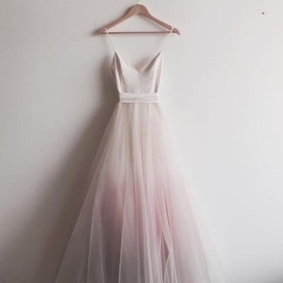V neck ombre floor length wedding dresses, ombre tulle wedding gowns, ombre bridal dresses,379 - Thumbnail 3