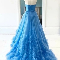 Strapless Embellished Ball Gown Blue Prom Dress Vintage Prom Dresses - Thumbnail 3