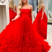 Strapless Embellished Ball Gown Blue Prom Dress Vintage Prom Dresses - Thumbnail 4